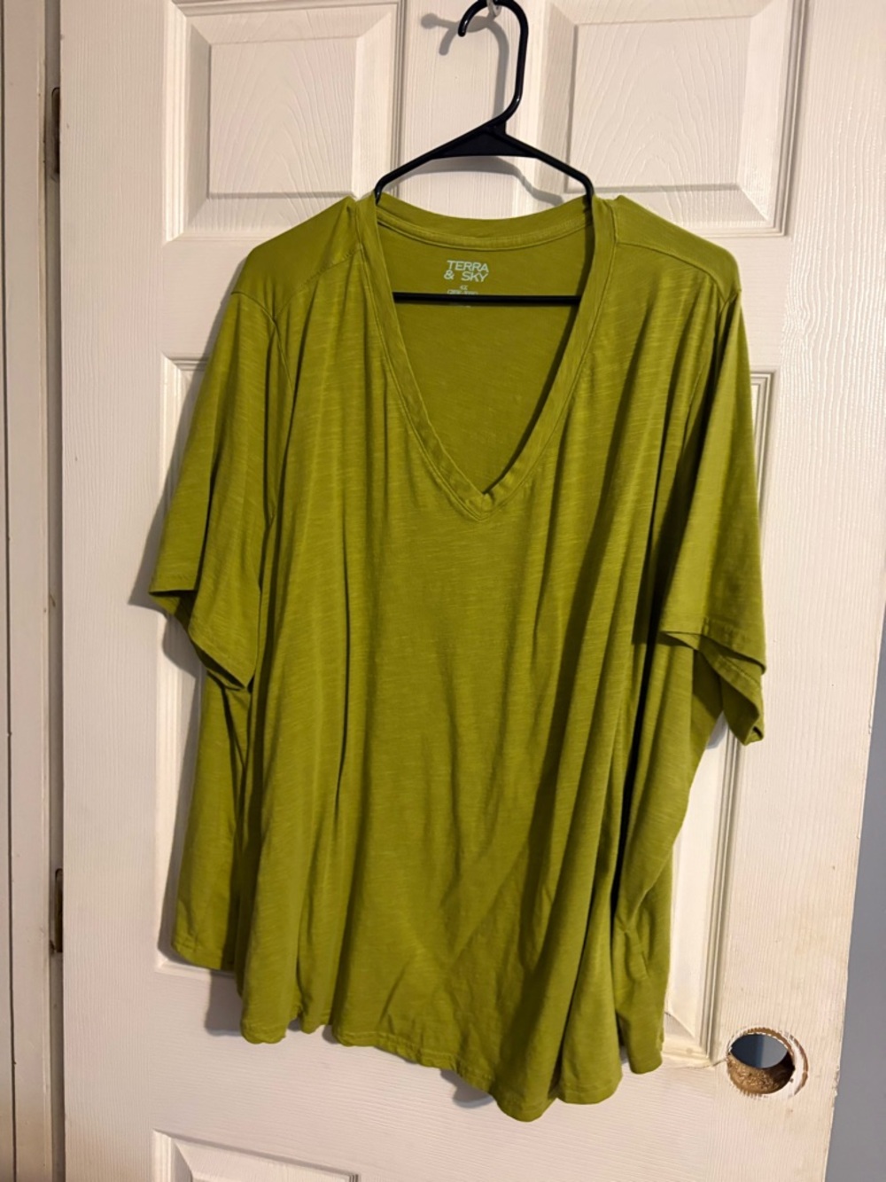 Terra & Sky Women's V-Neck Tee in Olive Green